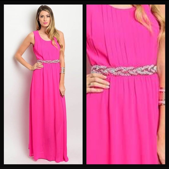 Fuchsia Beaded Belt Maxi Dress - Picture 4 of 5